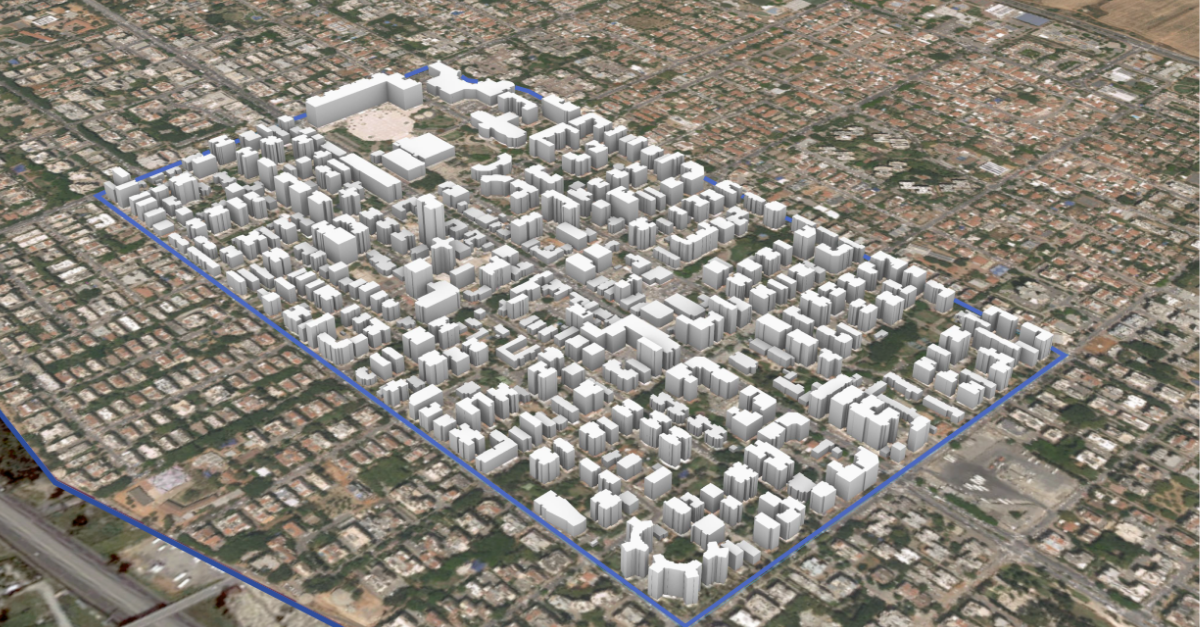 מודל תלת ממדי של מתחם לב העיר כיום